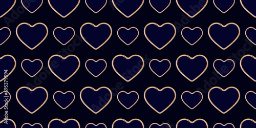 Dark blue vector seamless pattern with gold hearts. Pattern for textiles, wrapping paper, wallpaper, covers and backgrounds