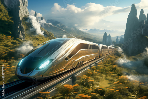 Speed train infrastructure running between cities carrying passengers and tourists