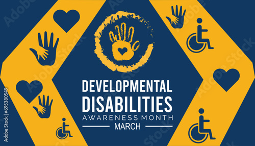 Developmental Disabilities awareness month is observed every year in March, Holiday, poster, card and background vector illustration design.
