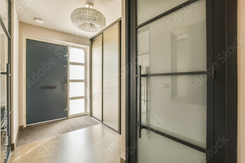 Modern home interior with elegant door design photo