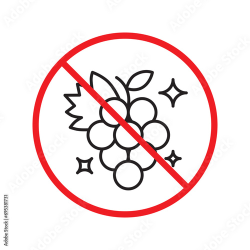 Forbidden Prohibited Warning, caution, attention, restriction label danger. No grape vector icon. Do not eat grape sign design. No grape fruit symbol flat pictogram.