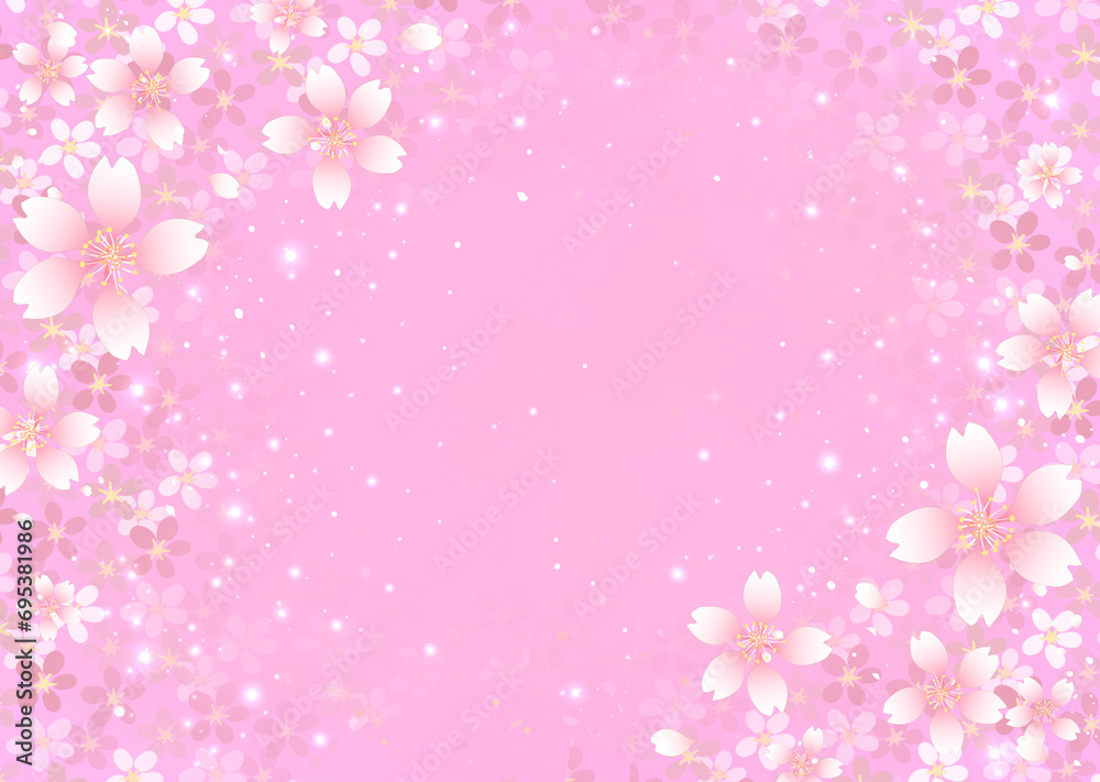 桜のフレーム背景　素材　桜吹雪　キラキラさくら柄　お花見　入学　卒業　入園　卒園　新春　コピースペース
