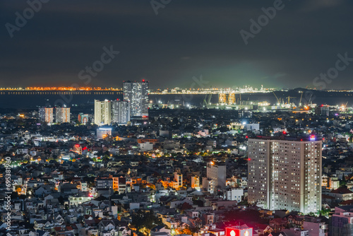 Night in Vung Tau city and coast  Vietnam. Vung Tau is a famous coastal city in the South of Vietnam