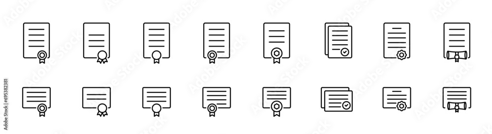Certificate line icon. Diploma award. Graduation document. Certificate set Certificate line icon. Diploma award. Graduation document. Certificate set