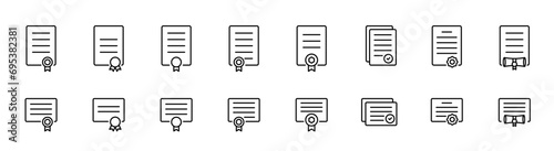 Certificate line icon. Diploma award. Graduation document. Certificate set