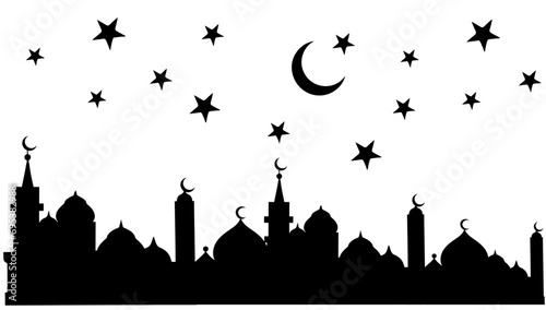Eid Mubarak night mosque silhouette Arabian city black silhouette photo