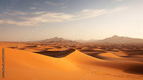 wavy sand dunes of desert. Generative AI © Fuji