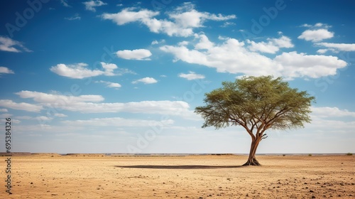Single Green tree in the desert © Boraryn