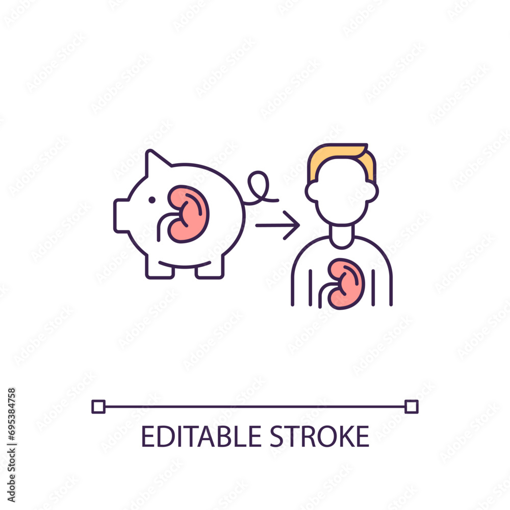 2D simple editable xenotransplantation icon representing cell therapy, isolated vector, thin line illustration.