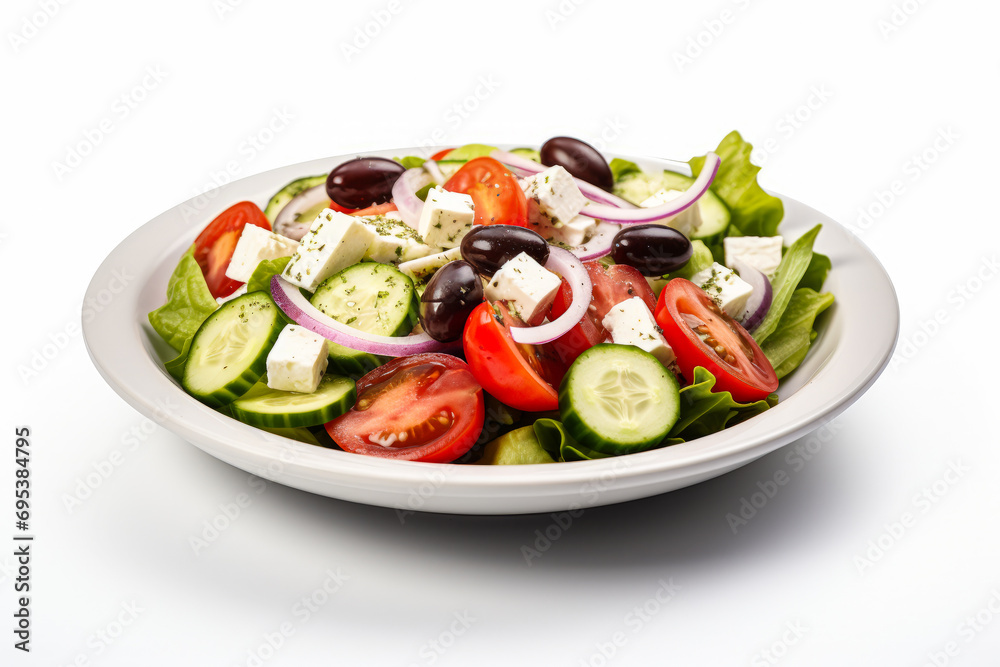 Salad with feta cheese. Greek Salad. white isolated background. 