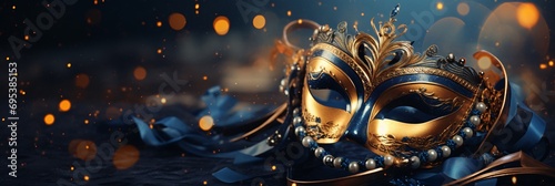 Beautiful carnival mask at night on a dark festive background photo