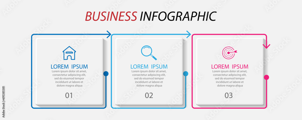 simple business infographic design with thin lines, there are three interconnected parts. Great for business presentations, flow diagrams, your banners