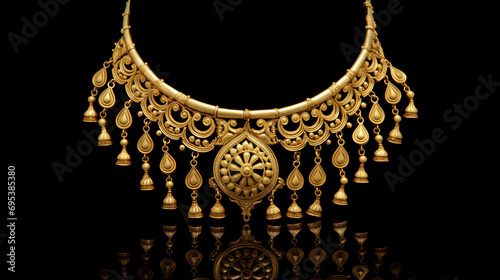 Antique golden necklace on black background