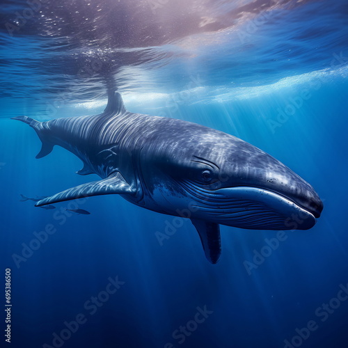 Blue Whale Swimming in the Ocean © atdigit