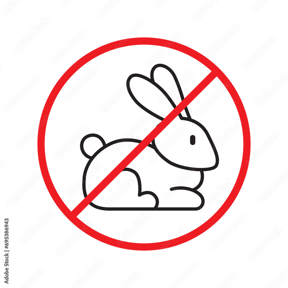 Obraz premium Forbidden Prohibited Warning, caution, attention, restriction label danger. No rabbit vector icon. Do not use hare sign design. No rabbit symbol flat pictogram. 