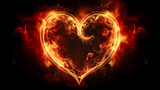 Burning heart made of flames on dark background