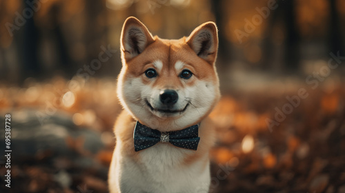 Polite doge Shiba Inu with bow tie. photo