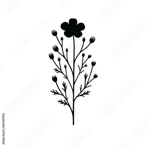 Black and white logotype of a plant and flower	
