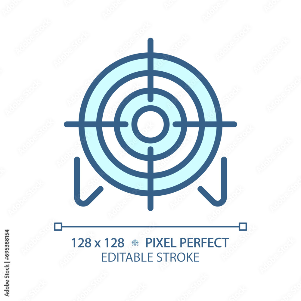 2D pixel perfect editable blue target icon, isolated monochromatic vector, thin line illustration representing weapons. 2D pixel perfect editable blue target icon, isolated monochromatic vector, thin line illustration representing weapons.