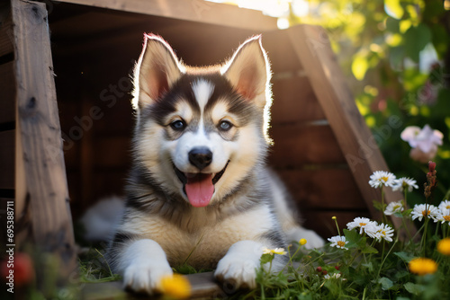 husky puppy in the garden,ai generated