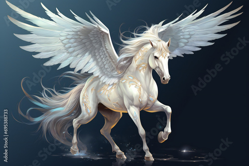 Flying horse with wings white pegasus ai generated
