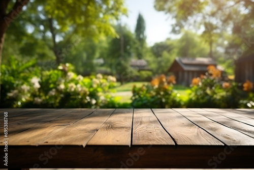 picnic table in the garden, place for product presentation,ai generated