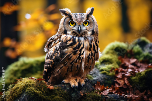 great horned owl on a branch ai generated