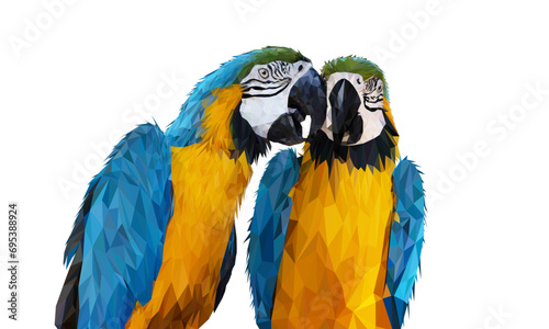 Polygon Graphics Blue and yellow two macaw parrot isolated on a white background vector illustration