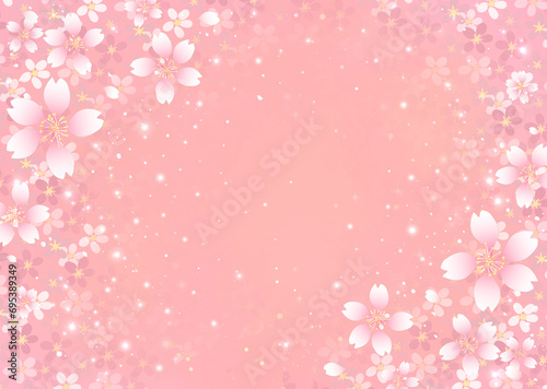 桜のフレーム背景　素材　桜吹雪　キラキラさくら柄　お花見　入学　卒業　入園　卒園　ひな祭り　ひなまつり　コピースペース
