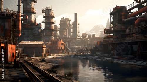 Panoramic view of a large metallurgical plant in the middle of a river © Iman