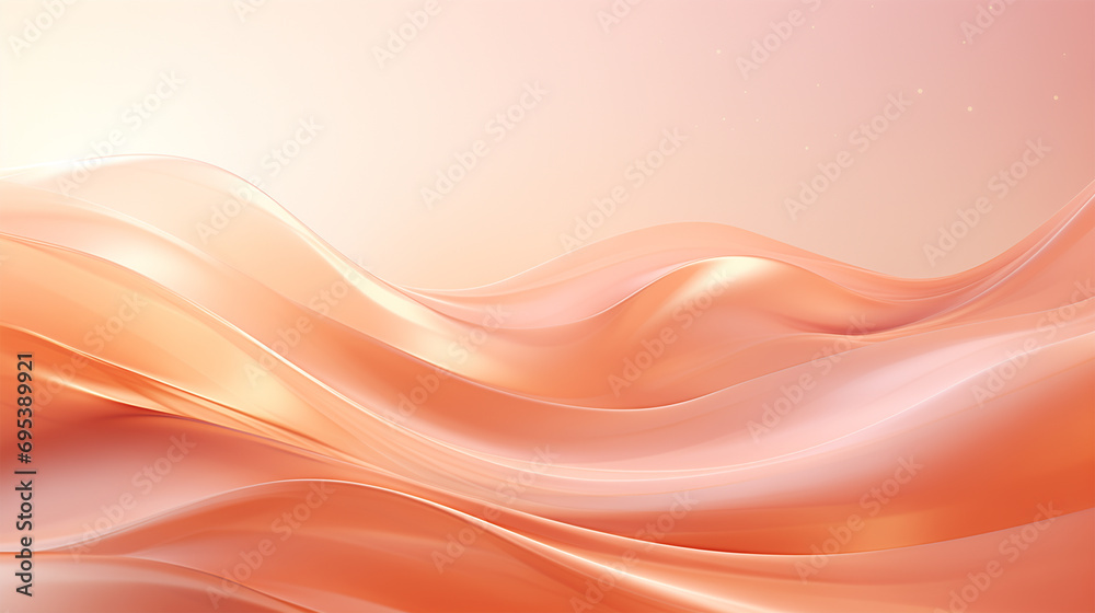 Organic Futuristic Fluid Banner. Peach-Fuzz Flow Background. Pastel Orange Waves in Abstract Satin-Like Texture. Organic Futuristic Fluid Banner. Peach-Fuzz Flow Background. Pastel Orange Waves in Abstract Satin-Like Texture.