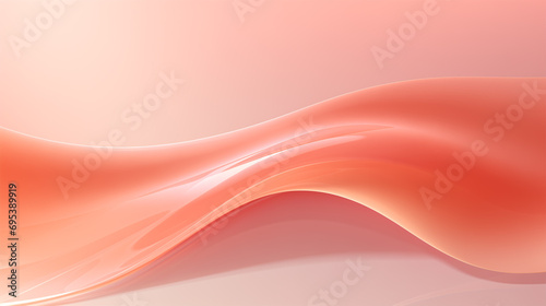 Organic Futuristic Fluid Banner. Peach-Fuzz Flow Background. Pastel Orange Waves in Abstract Satin-Like Texture.
