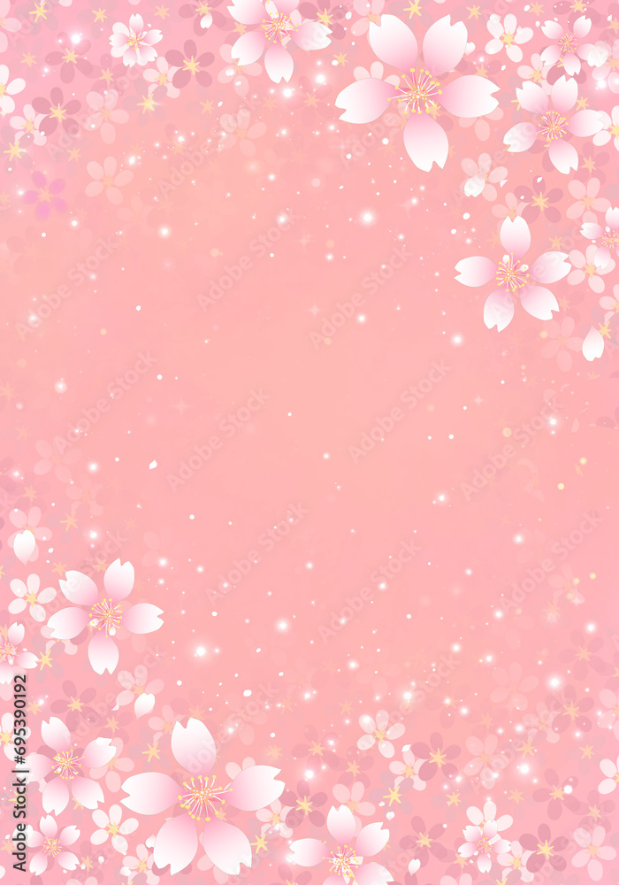 桜のフレーム背景　素材　桜吹雪　キラキラさくら柄　お花見　入学　卒業　入園　卒園　ひな祭り　ひなまつり　縦長