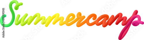 Summer camp fluid 3d twist text made of blended colorful circles.