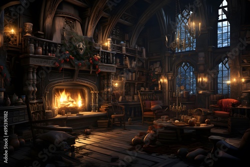 Fantasy interior of a medieval castle. 3d render illustration.
