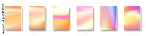 Set of colorful hologram paper card. Abstract holographic wavy gradient mesh color backgrounds.