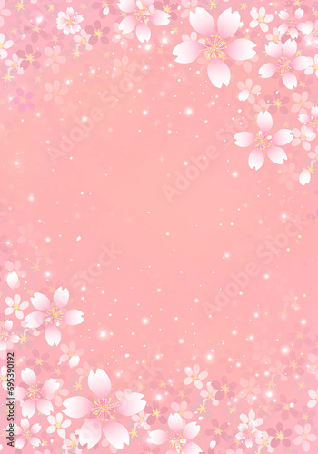 桜のフレーム背景 素材 桜吹雪 キラキラさくら柄 お花見 入学 卒業 入園 卒園 ひな祭り ひなまつり 縦長