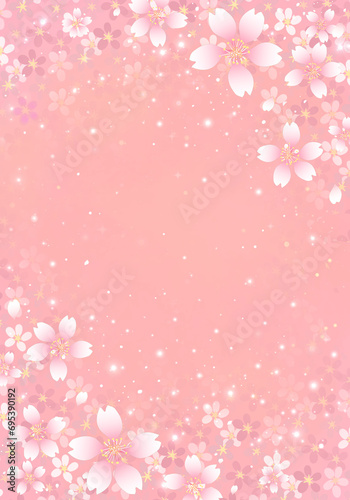 桜のフレーム背景　素材　桜吹雪　キラキラさくら柄　お花見　入学　卒業　入園　卒園　ひな祭り　ひなまつり　縦長