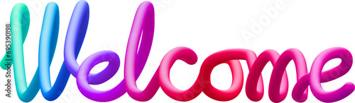 Welcome fluid 3d twist text made of blended colorful circles.