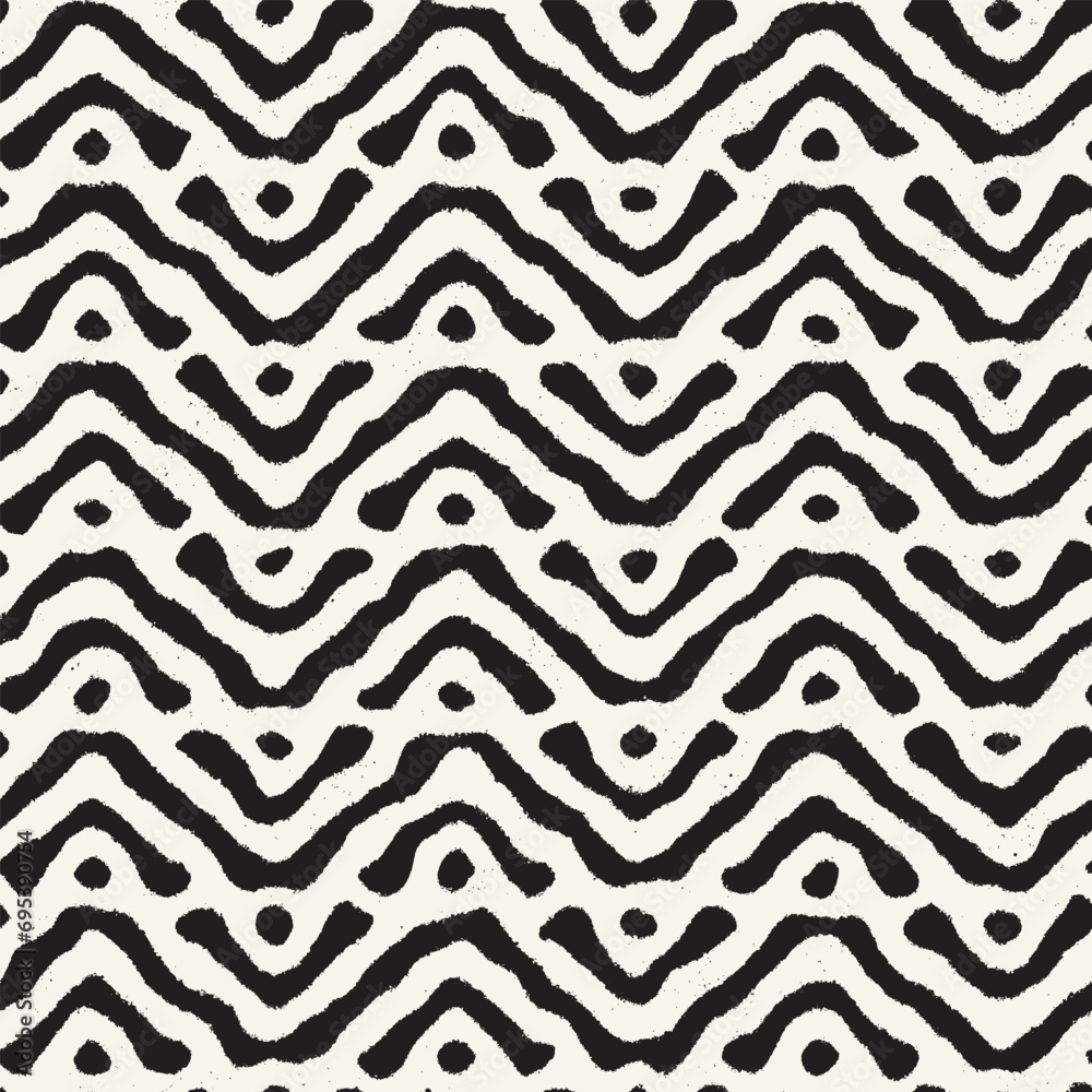 Fototapeta premium Vector seamless hand-painted pattern. Abstract decorative background with brush strokes. Monochrome hand-drawn texture.