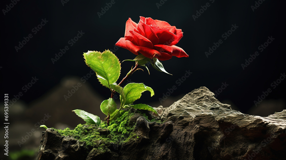 red rose on stone. Generative Ai