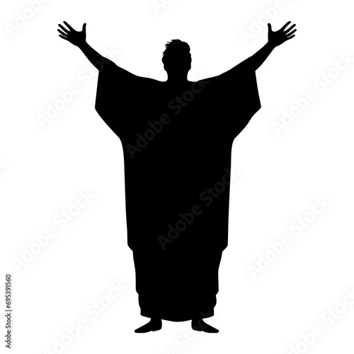 Religious man raising hands silhouette. Praise or joy concept. Vector illustration