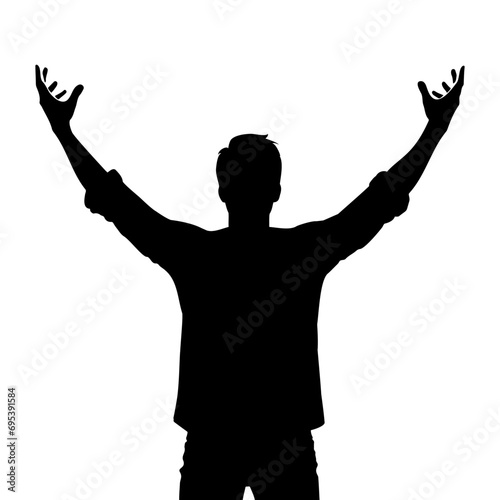 Silhouette of a man raising arms. vector illustration
