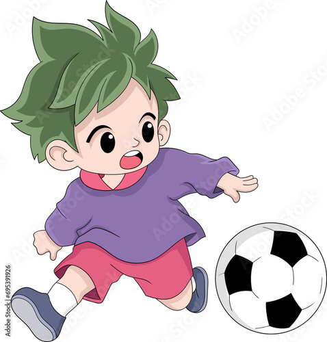 kid boy is running around dribbling a soccer ball
