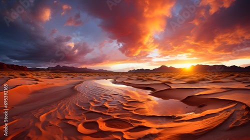 Beautiful panorama of sunset over dunes in Death Valley National Park