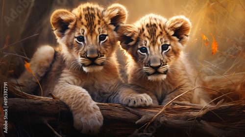 Two lion cubs. Digital art