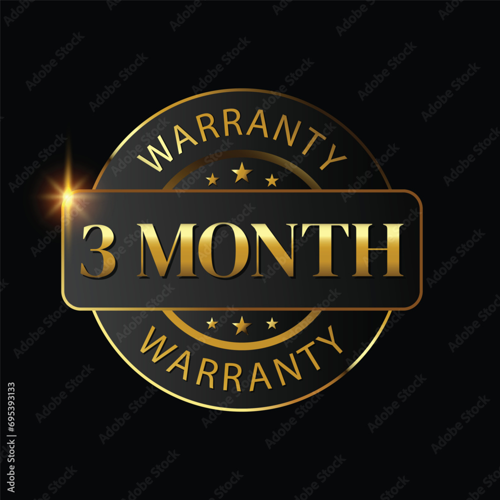 3 month warranty logo with golden shield and golden ribbon.Vector illustration.
