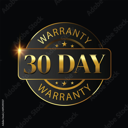 30 day warranty logo with golden shield and golden ribbon.Vector illustration.