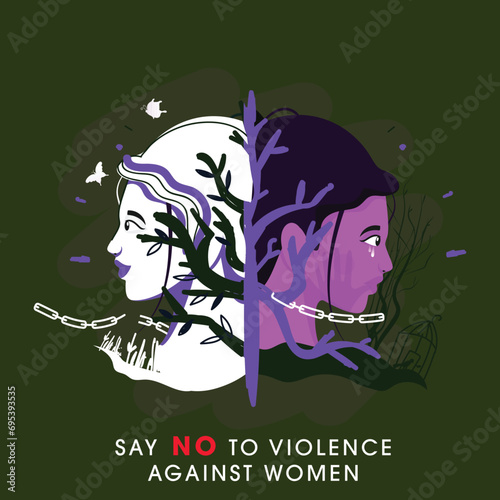Say No To Violence Against Women Concept Based Poster Design with Crying Women Face Illustration for Awareness.