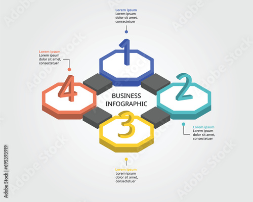 Octagon step timeline template for infographic for presentation for 4 element with number